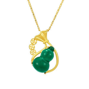 Green Jade Calabash Feng Shui Coin Lucky Gold Pendant - FengshuiGallary