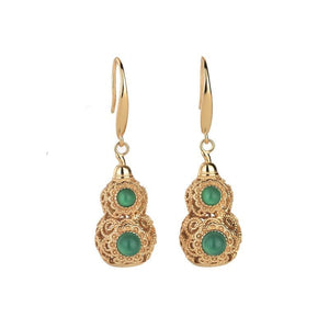 Green Jade Calabash Gold Wealth Earring - FengshuiGallary