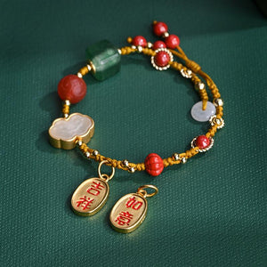 Green Jade Cinnabar Full Blessing Hand Made Lucky Rope Bracelet - FengshuiGallary