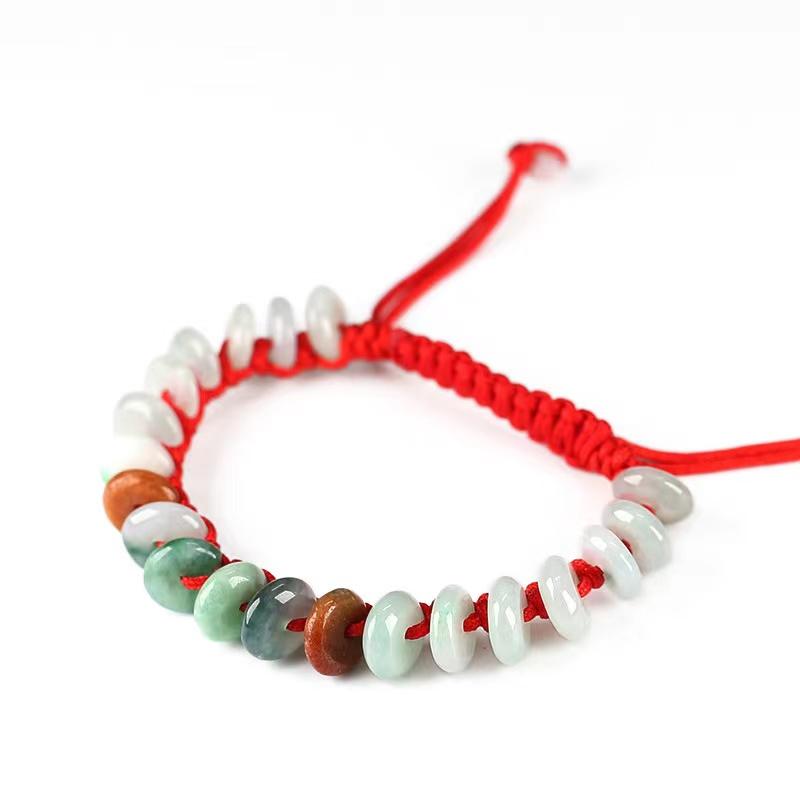 Green Jade Coin Lucky Bracelet-Red String - FengshuiGallary