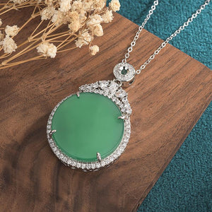 Green Jade Cubic Zirconia Crystals Wealth Pendant Necklace - FengshuiGallary