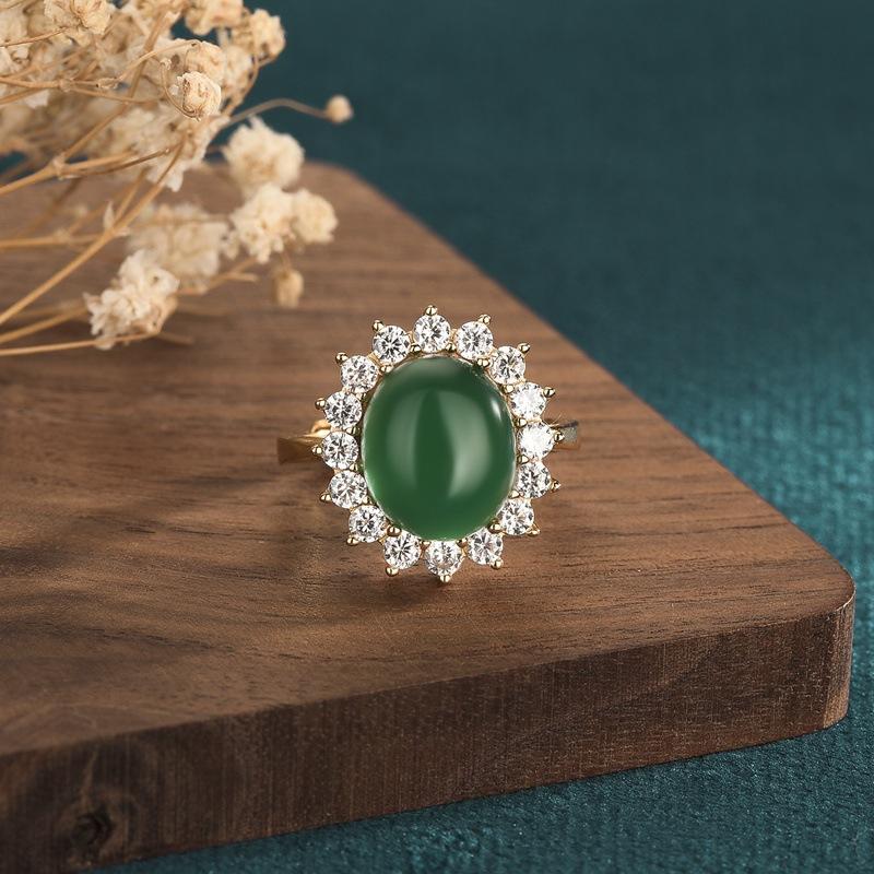 Green Jade Cubic Zirconia Wealth Ring - FengshuiGallary