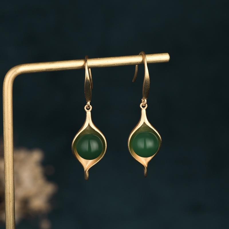 Green Jade Dewdrop Lucky Earring - FengshuiGallary