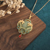 Green Jade Dragon& Phoenix Gold Pendant Necklace - FengshuiGallary