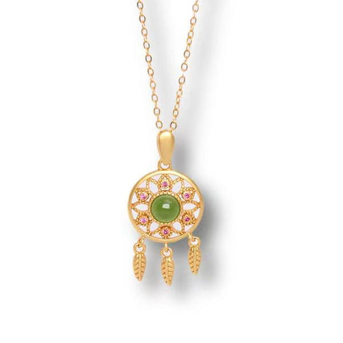 Green Jade Dream Catcher Lucky Pendant Necklace - FengshuiGallary