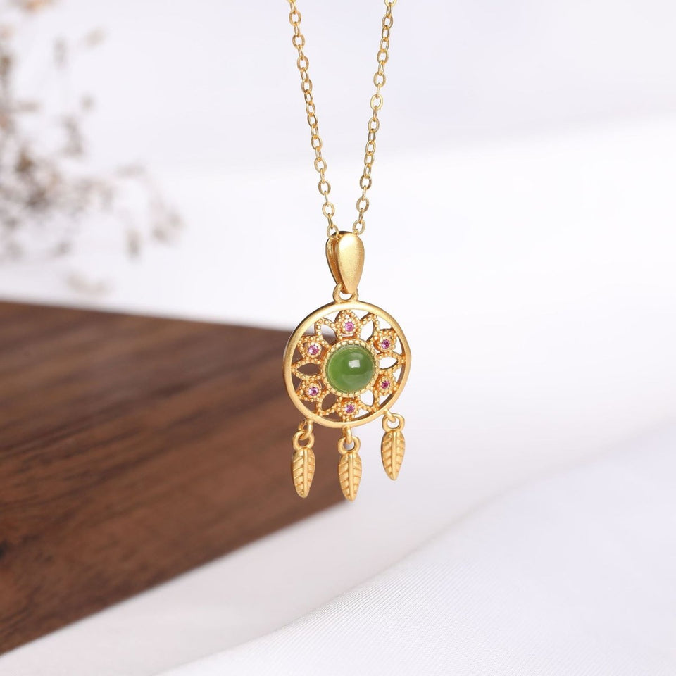 Green Jade Dream Catcher Lucky Pendant Necklace - FengshuiGallary