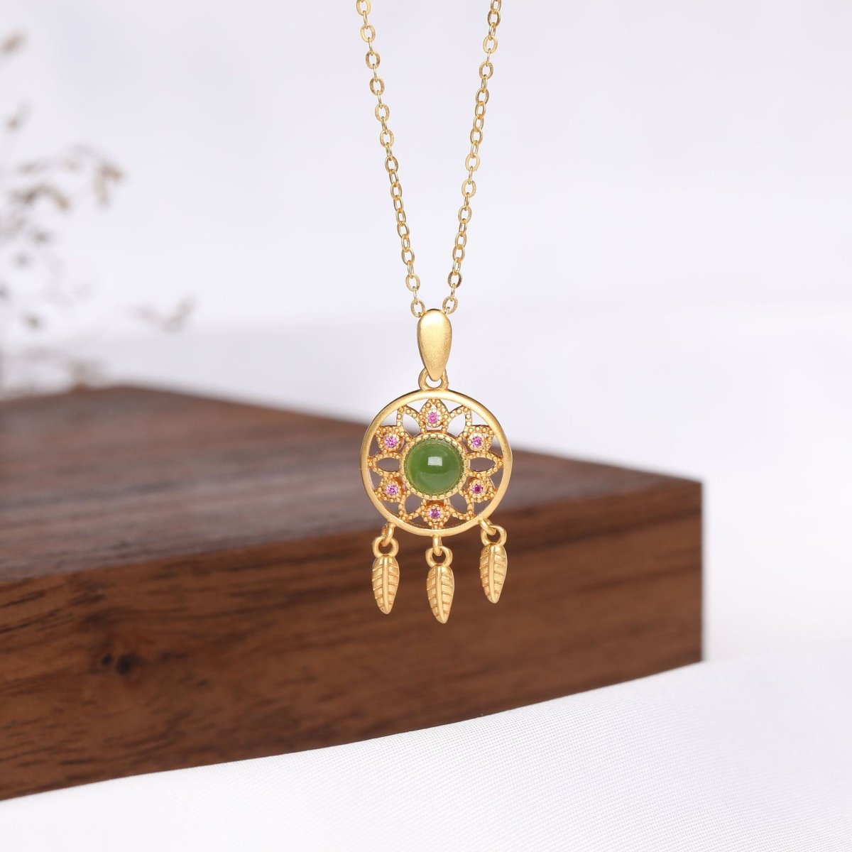 Green Jade Dream Catcher Lucky Pendant Necklace - FengshuiGallary
