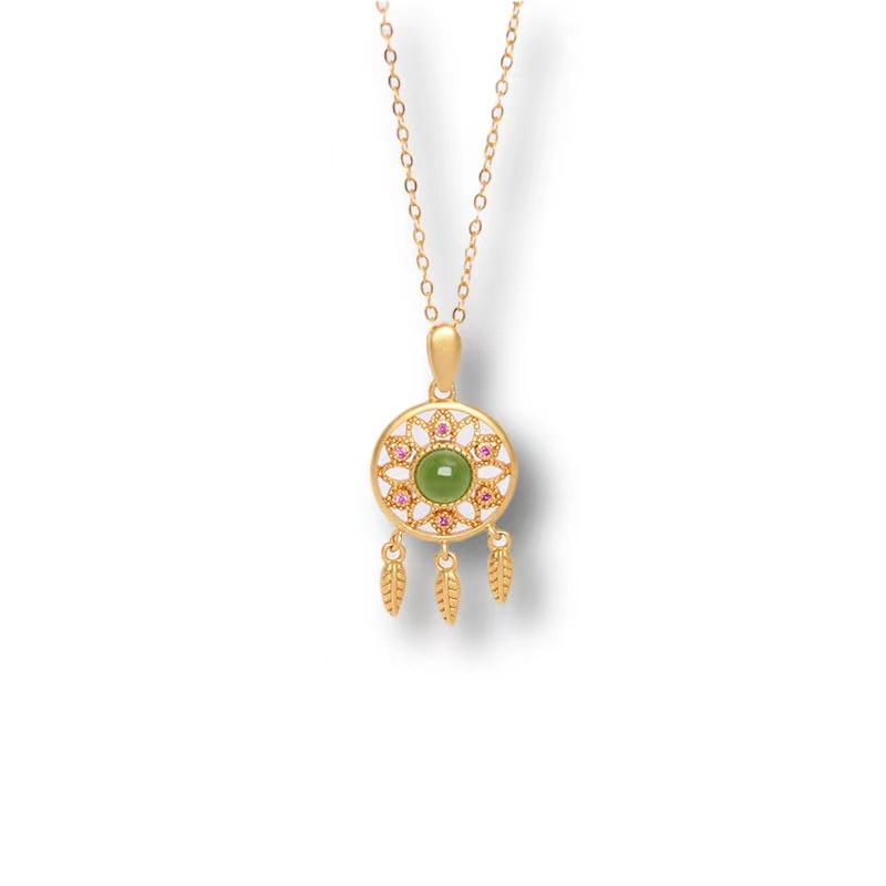 Green Jade Dream Catcher Lucky Pendant Necklace - FengshuiGallary
