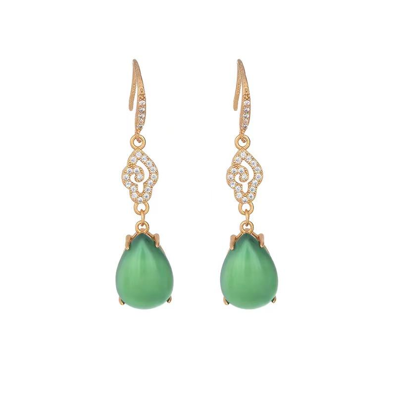 Green Jade Earrings-Zirconia Crystal - FengshuiGallary