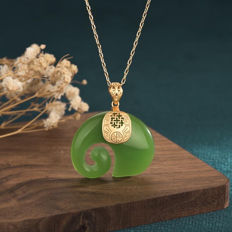 Green Jade Elephant Lucky Pendant Necklace - FengshuiGallary