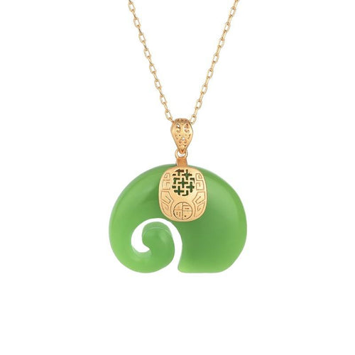 Green Jade Elephant Lucky Pendant Necklace - FengshuiGallary