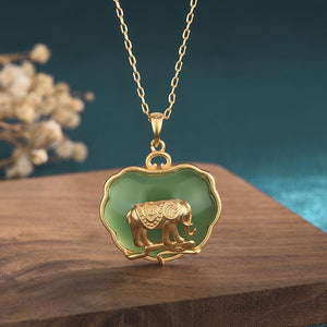 Green Jade Elephant Protection Pendant Necklace - FengshuiGallary