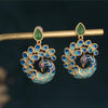 Green Jade Enamel Peacock Wealth Stud Earrings - FengshuiGallary