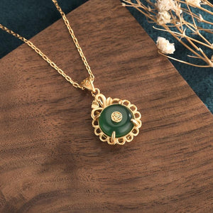 Green Jade Fu Wealth Pendant Necklace - FengshuiGallary