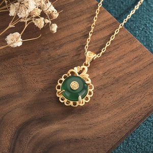 Green Jade Fu Wealth Pendant Necklace - FengshuiGallary