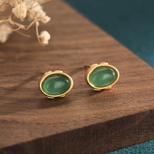 Green Jade Golden Ingots Wealth Earring - FengshuiGallary