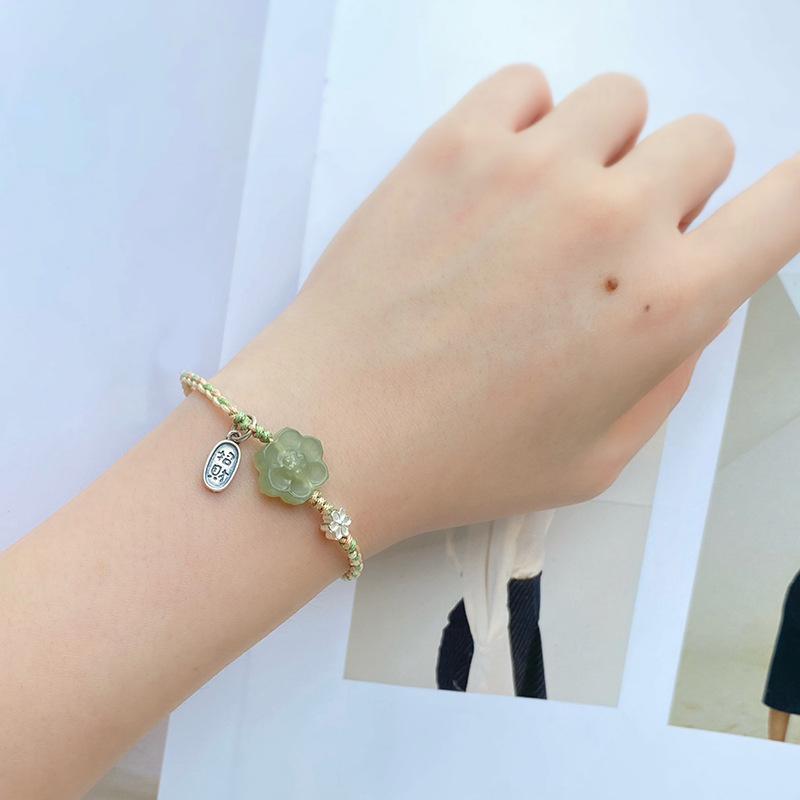 Green Jade Lotus Flower String Bracelet - FengshuiGallary