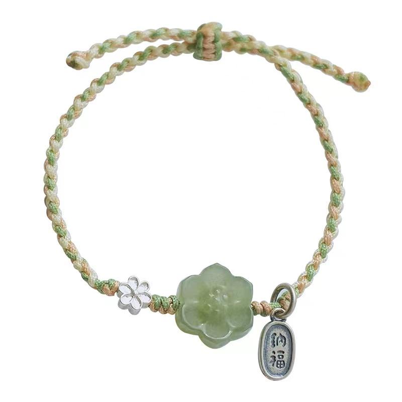 Green Jade Lotus Flower String Bracelet - FengshuiGallary