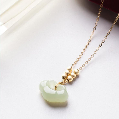 Green Jade Pendant Necklace-Ruyi Beads - FengshuiGallary