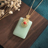 Green Jade Pendant-Red Agate Fu - FengshuiGallary