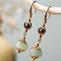 Green Jade Red Garnet Earring - FengshuiGallary