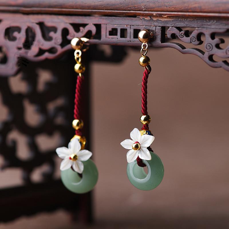 Green Jade Red String Lucky Earring - FengshuiGallary
