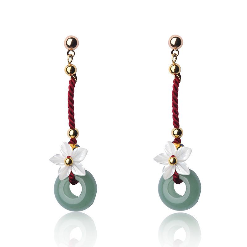Green Jade Red String Lucky Earring - FengshuiGallary