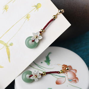 Green Jade Red String Lucky Earring - FengshuiGallary