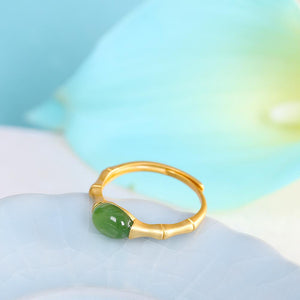 Green Jade Wealth Ring-925 Sterling Gold Plated - FengshuiGallary