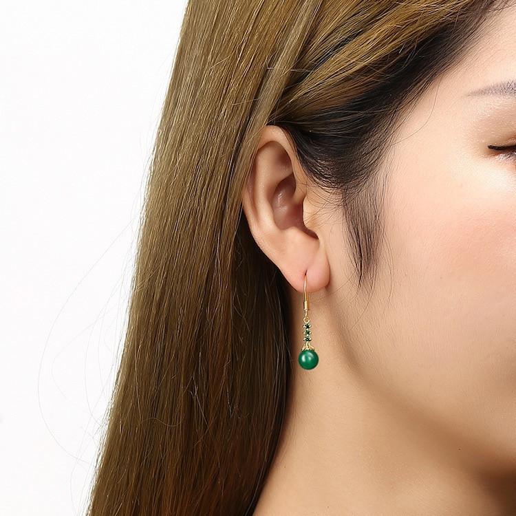 Green Jade Zirconia Crystal Dangle Earrings - FengshuiGallary