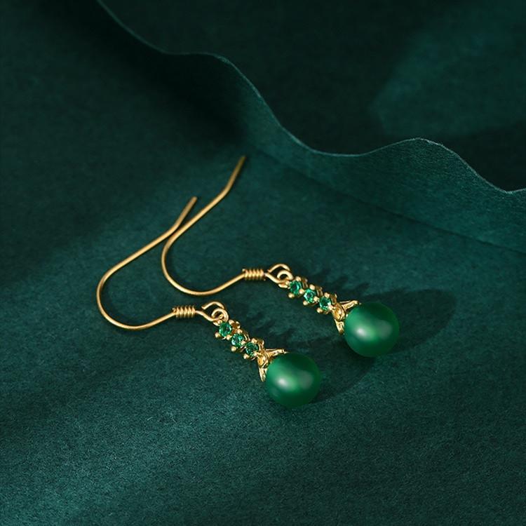 Green Jade Zirconia Crystal Dangle Earrings - FengshuiGallary