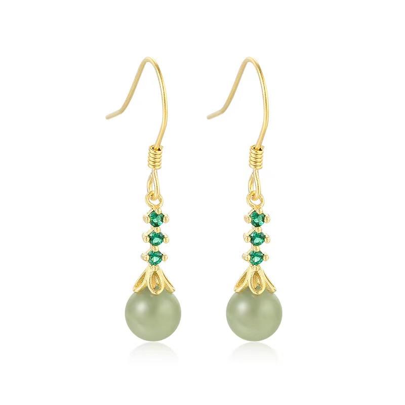 Green Jade Zirconia Crystal Dangle Earrings - FengshuiGallary