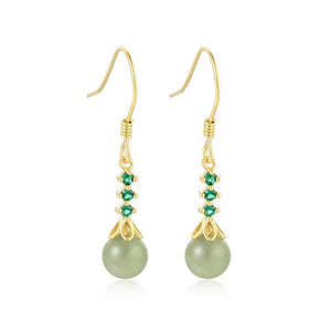Green Jade Zirconia Crystal Dangle Earrings - FengshuiGallary