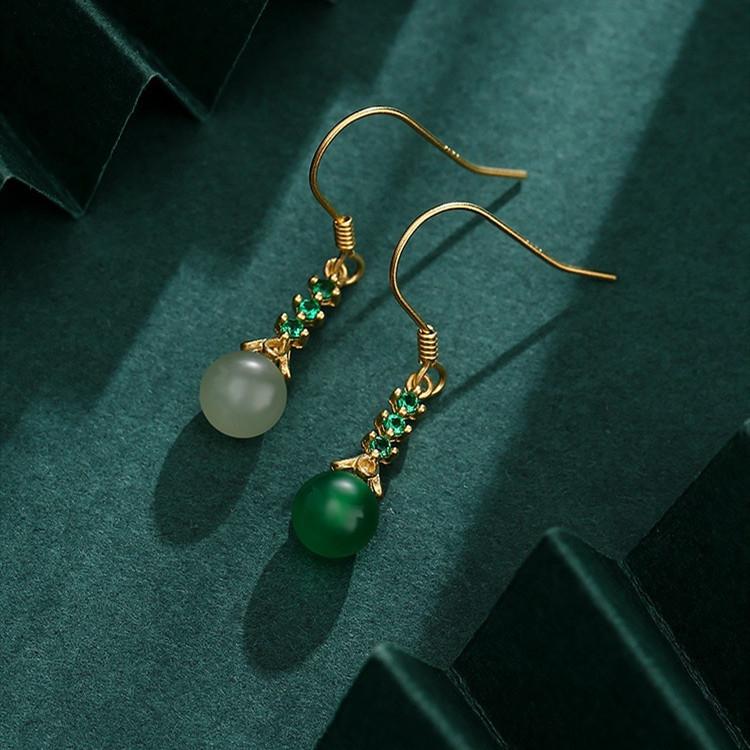 Green Jade Zirconia Crystal Dangle Earrings - FengshuiGallary