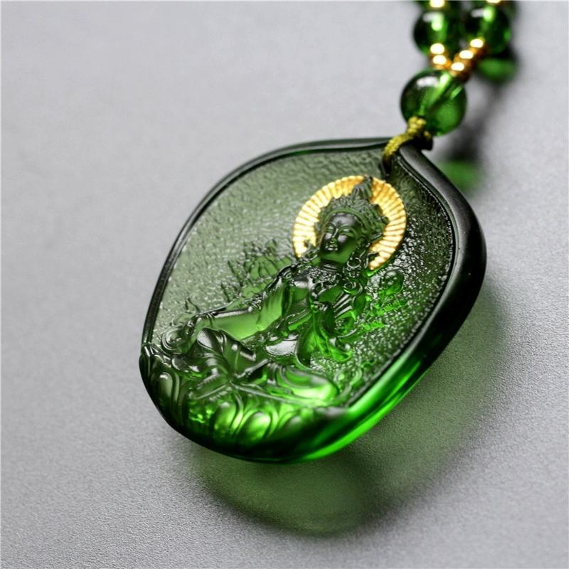 Green Tara Buddha 24K Gold Glaze Pendant Necklace - FengshuiGallary
