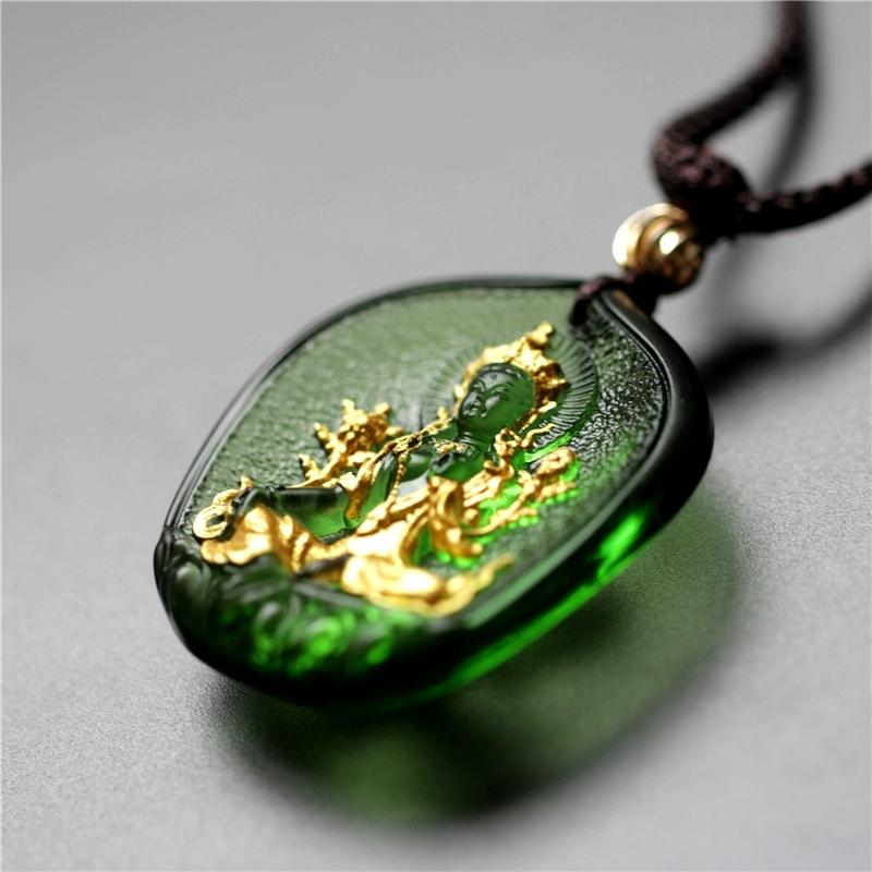 Green Tara Buddha 24K Gold Glaze Pendant Necklace - FengshuiGallary