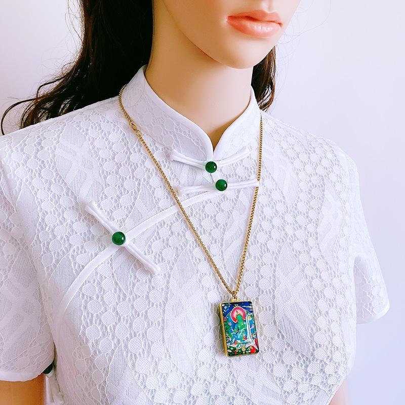 Green Tara Buddha Thang Ka Pendant Necklace - FengshuiGallary
