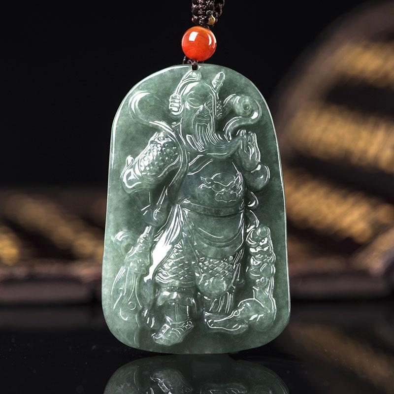 Guan Gong Green Jade Wealth Pendant - FengshuiGallary