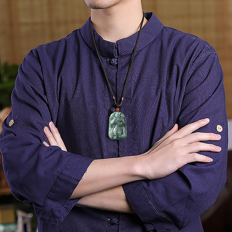 Guan Gong Green Jade Wealth Pendant - FengshuiGallary