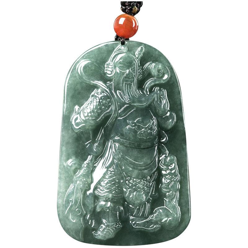 Guan Gong Green Jade Wealth Pendant - FengshuiGallary