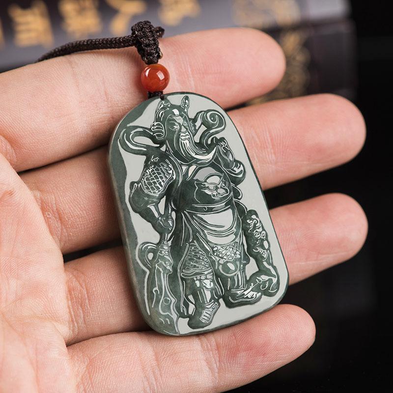 Guan Gong Green Jade Wealth Pendant - FengshuiGallary