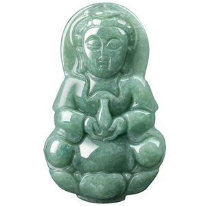 Guanyin Buddha Pendant-Natural Green Jade - FengshuiGallary