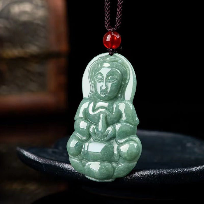 Guanyin Buddha Pendant-Natural Green Jade - FengshuiGallary