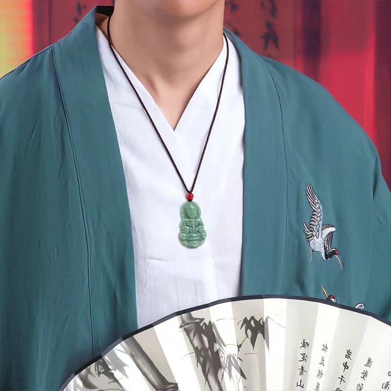 Guanyin Buddha Pendant-Natural Green Jade - FengshuiGallary