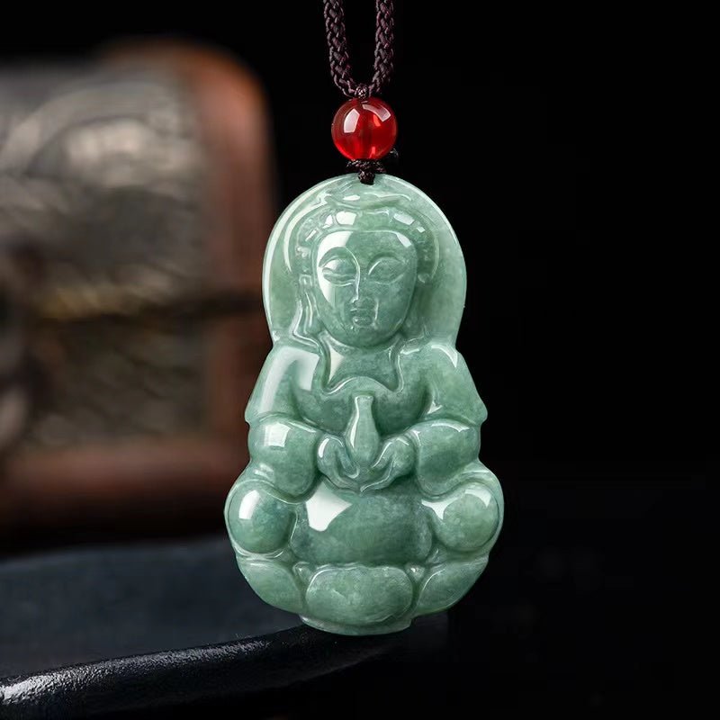 Guanyin Buddha Pendant-Natural Green Jade - FengshuiGallary