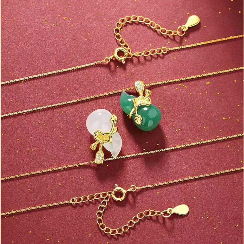 Hetian White Jade Calabash Lotus Leaf Pendant Necklace - FengshuiGallary