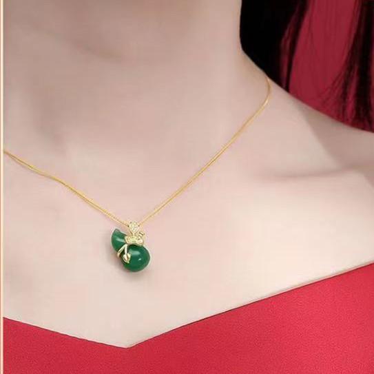 Hetian White Jade Hulou Lotus Leaf Pendant Necklace - FengshuiGallary