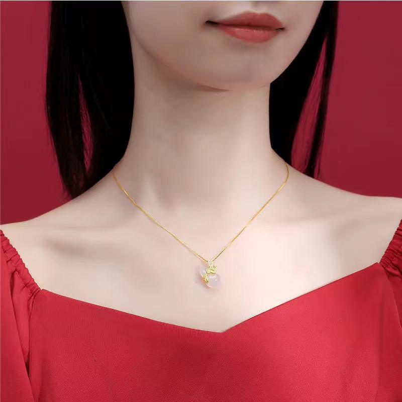 Hetian White Jade Hulou Lotus Leaf Pendant Necklace - FengshuiGallary