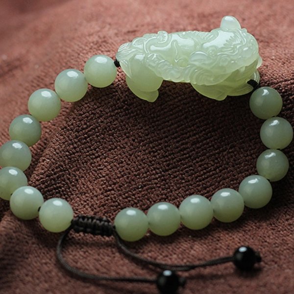 Hetian(Hotan) White Green Jade Pixiu Wealth Bracelet - FengshuiGallary