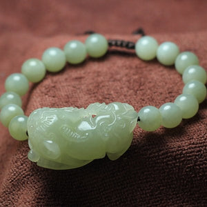 Hetian(Hotan) White Green Jade Pixiu Wealth Bracelet - FengshuiGallary
